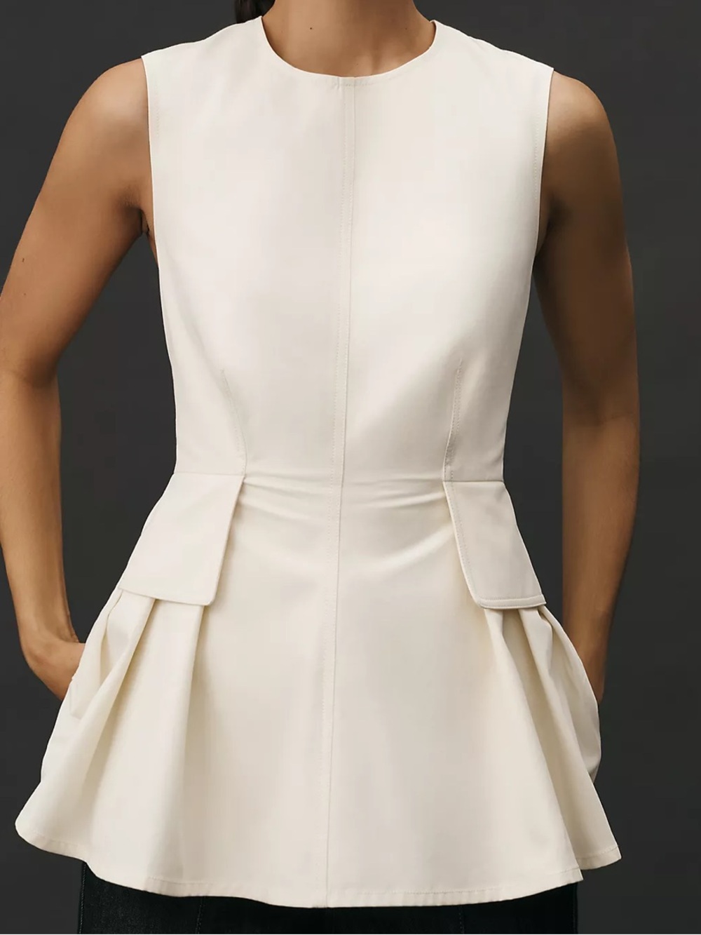 MARE MARE Women's Small Ivory Sleeveless Blouse with Peplum Hem